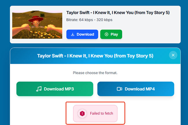 mygomp3 failed to fetch