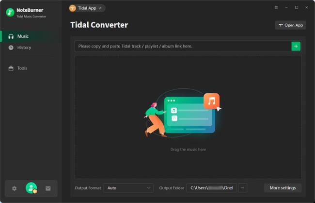 noteburner tidal music converter main interface