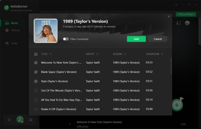 noteburner add youtube songs 
