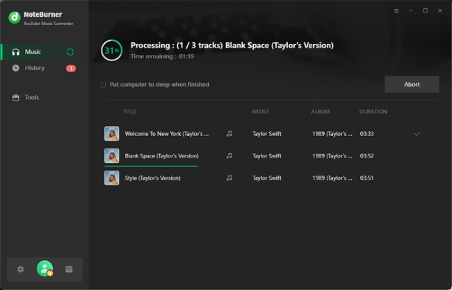 noteburner start convert youtube music