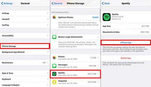 offload spotify app on iphone