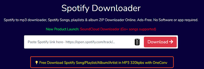 oneconv ads banner on spotisongdownloader