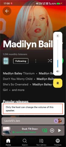 Only host speaker can change volume of jam