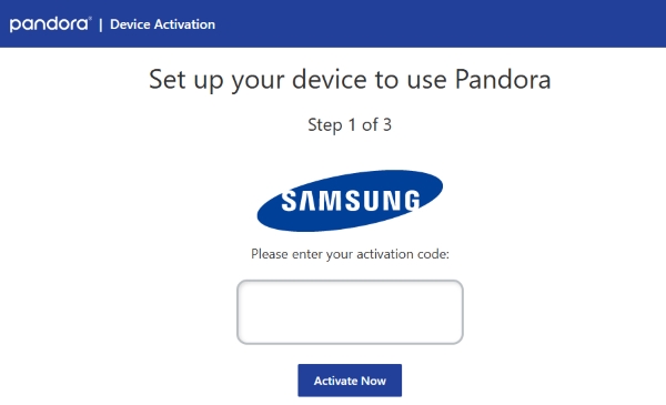 pandora activation page