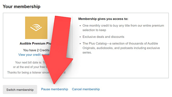 pause membership audible