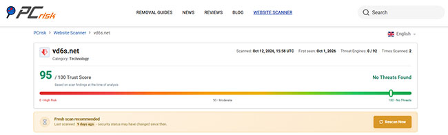 pcrisk scan vd6s result
