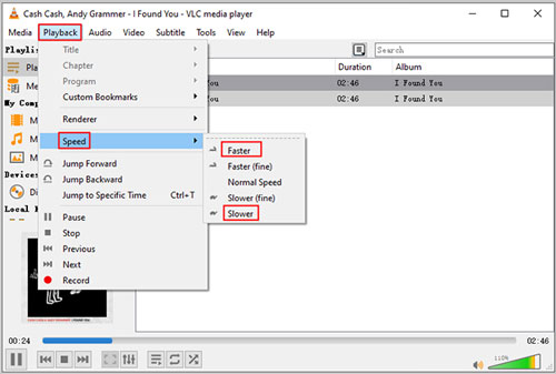 change spotify playback speed via vlc