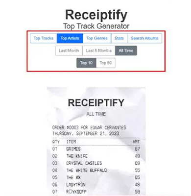 receiptify choose range