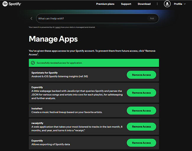 remove all access from spotify manage apps
