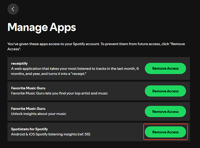 remove access to stats fm for spotify