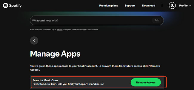 remove favorite music guru access from spotify