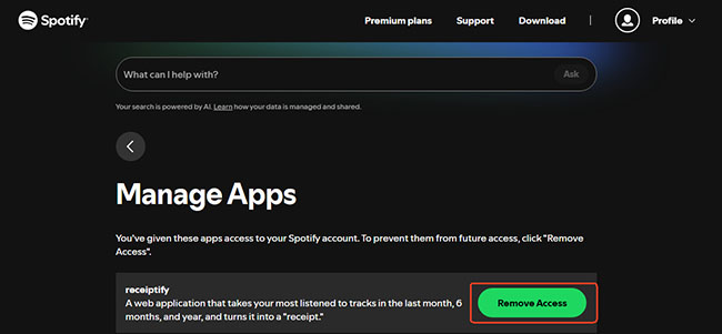 remove receiptify access from spotify