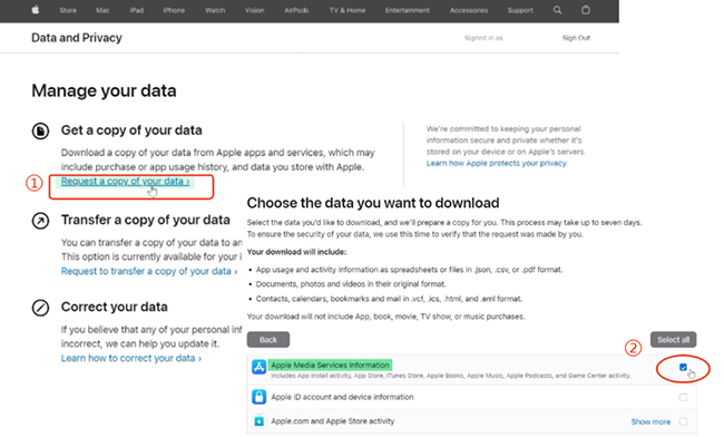 request a copy of your apple media servers data