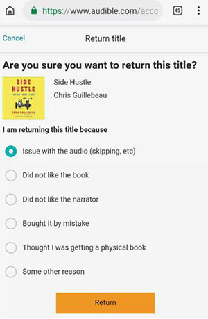 Return Audible Audiobook on Mobile