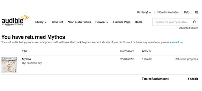 Returning an Audible Book