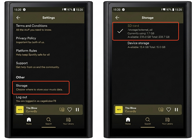 save spotify music downloads to fiio sd card