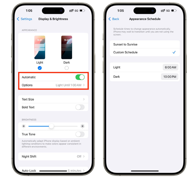 schedule apple music dark mode on iphone