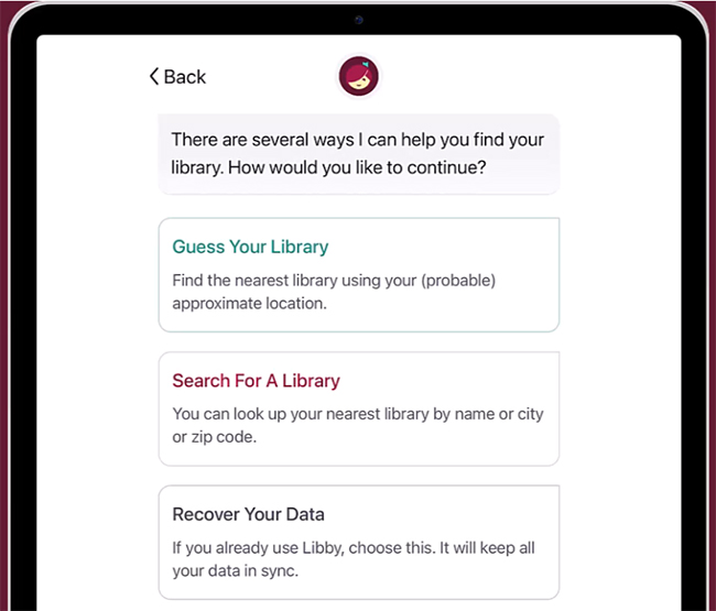 search for a library in libby app