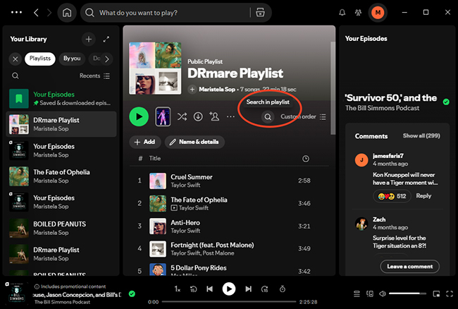 search in spotify playlist