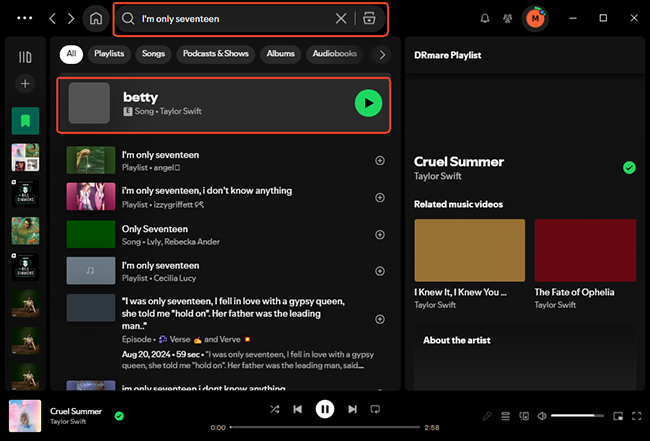 search lyrics in spotify