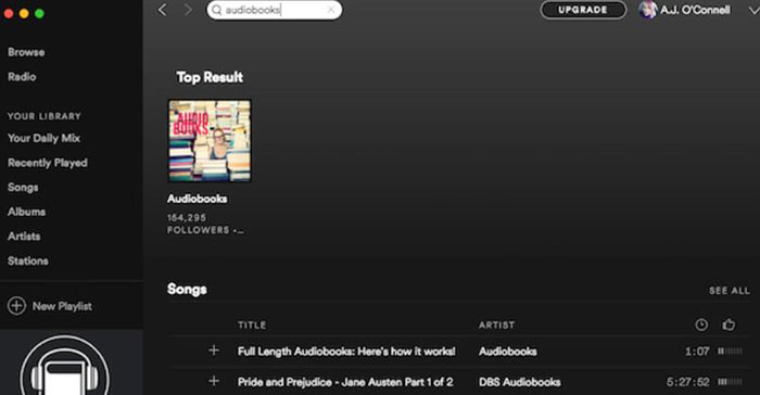get spotify audiobook via search
