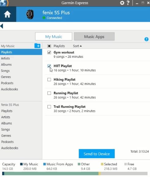 select desired trakcs on garmin express