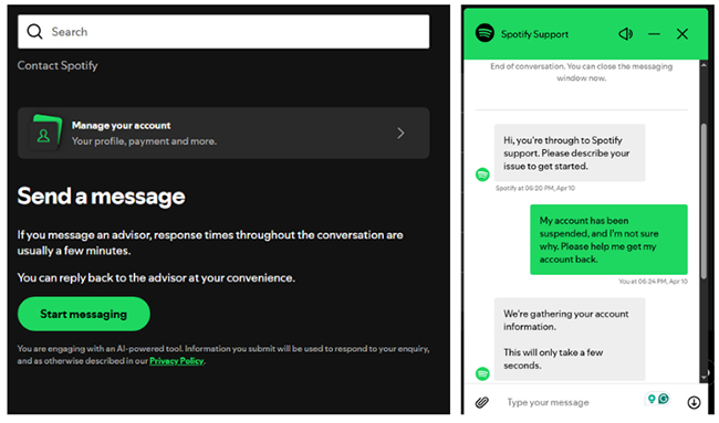 send message to spotify
