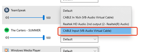 set spotify output to cable input