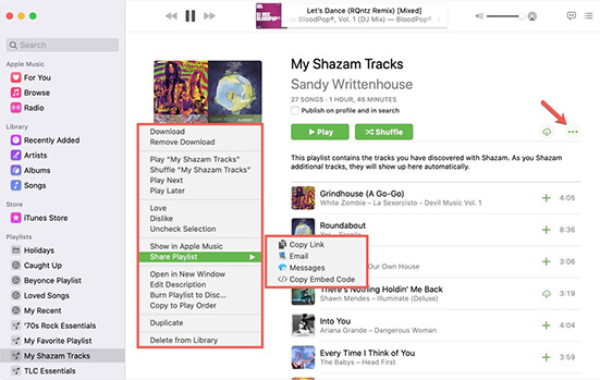 share apple music playlist on mac