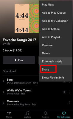 share tidal playlist