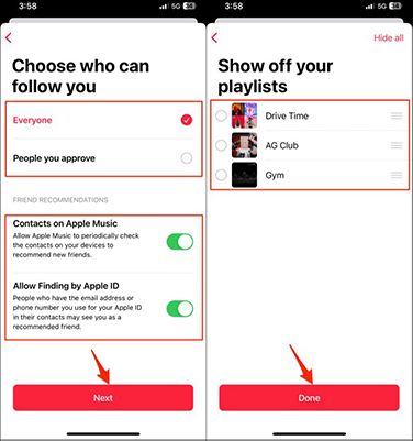 show apple music playlists via profile