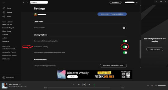 show friend activity button