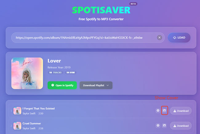 show spotify cover spotisaver
