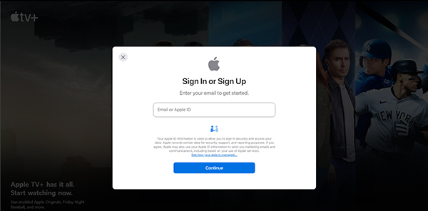 log in to apple tv account