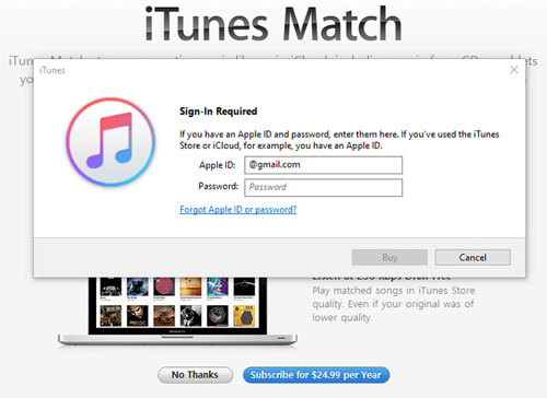 sign in itunes match