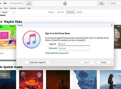 sign in apple music account in itunes