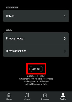 sign out audible mobile
