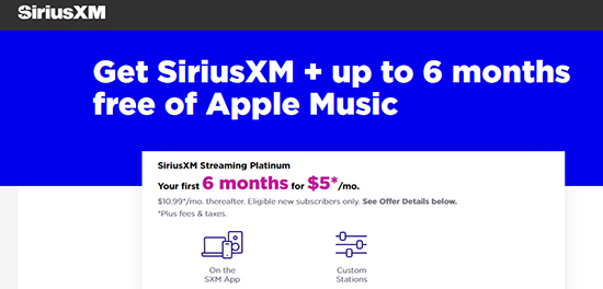 redeem apple music free 6 months with siriusxm