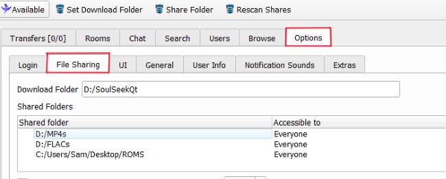 soulseek file sharing settings