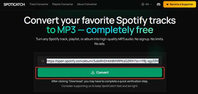 spoticatch add spotify tracks