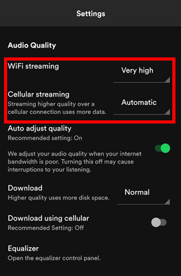 spotify audio quality settings