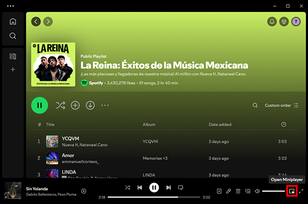 spotify miniplayer icon on windows
