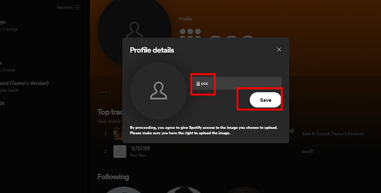 save changes of Spotify name on PC