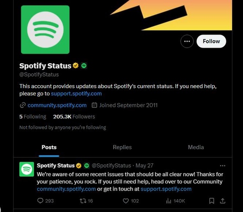 spotify status on x