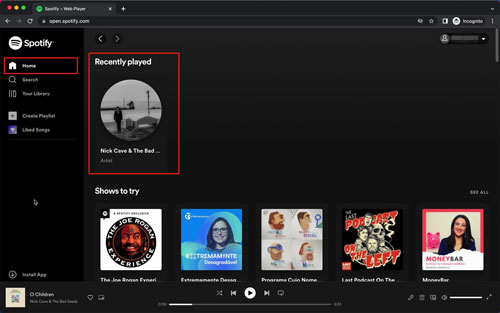 spotify web player recently played