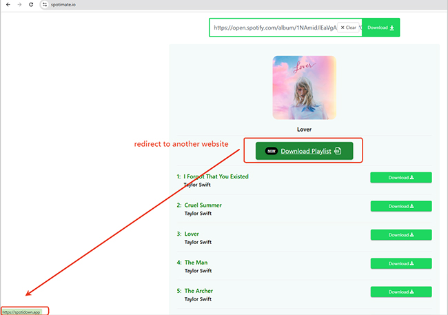 spotifymate download playlist redirects to another website