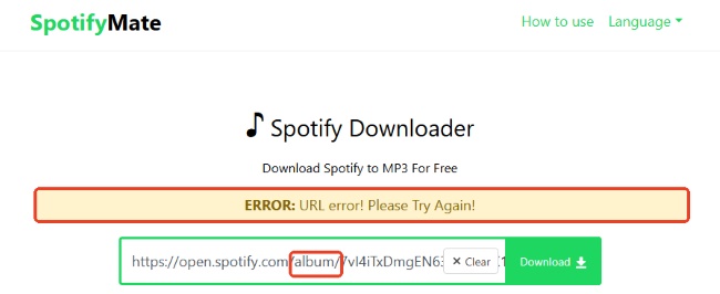spotifymate url error