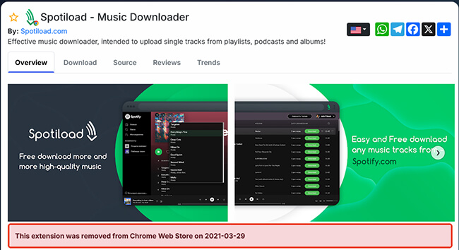 spotiload removed from chrome web store