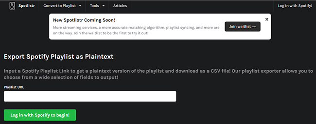 spotlistr spotify to text csv converter
