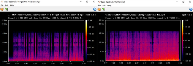 check spotmate audio quality via spek